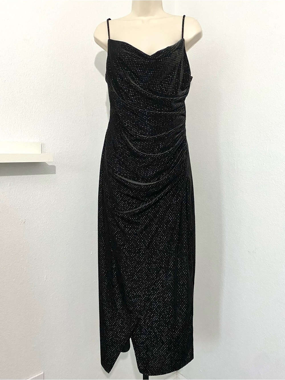 Vintage Y2K Black Velvet Burnout Midi Cocktail Dress 8 Bodycon Party Whimsigoth - Picture 3 of 11